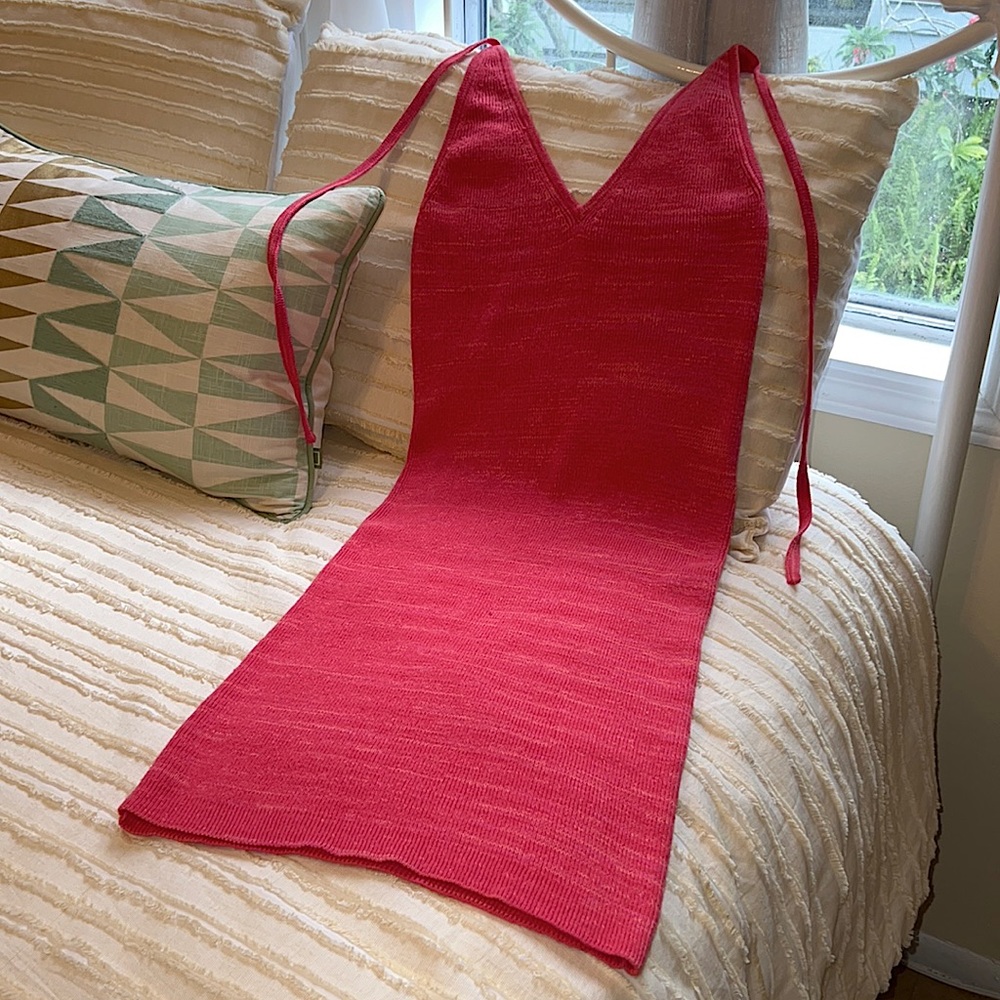 Fuchsia with Pale Yellow cotton Strapy Ties Dress